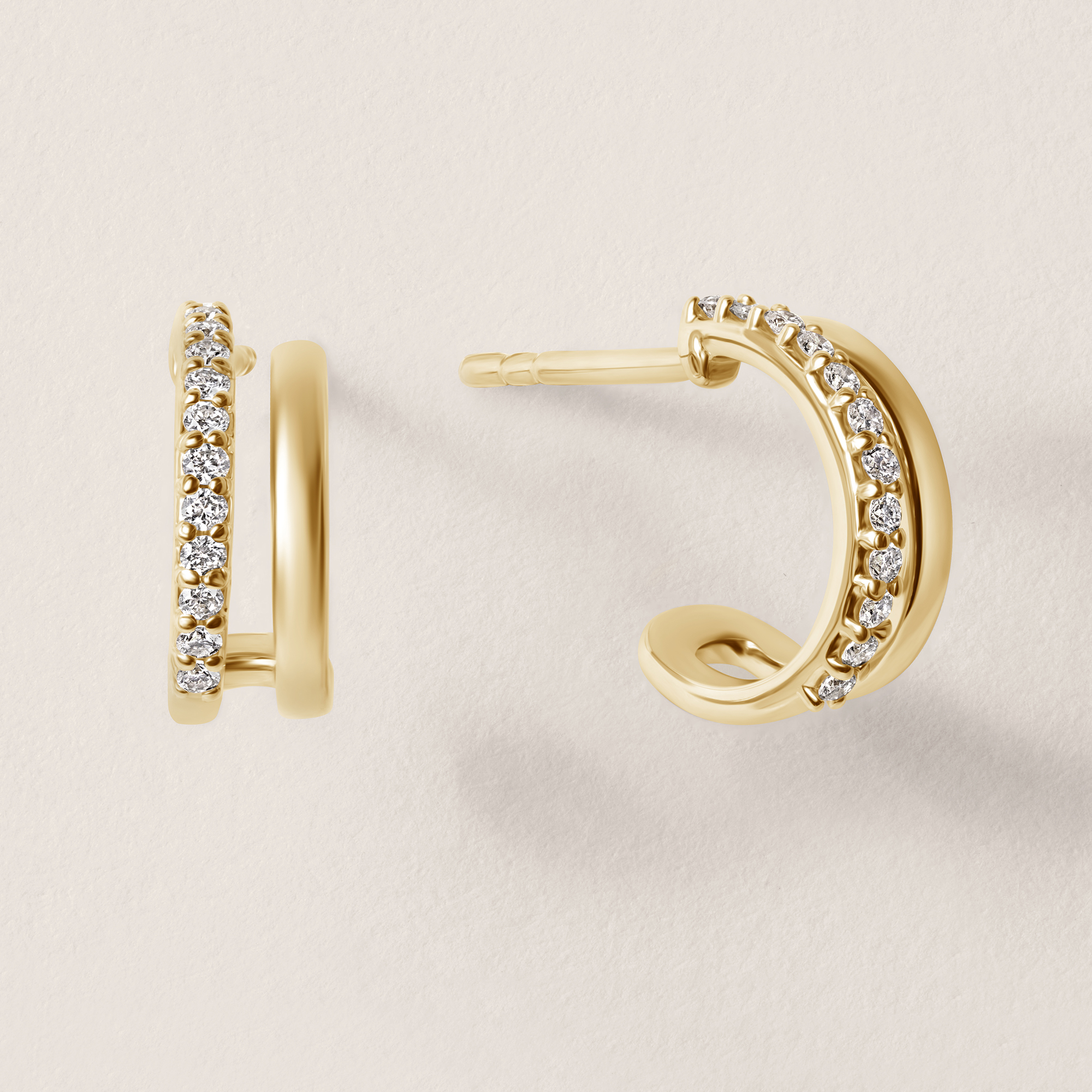 Double Hoop Lab Diamond 14K Yellow Gold Huggies