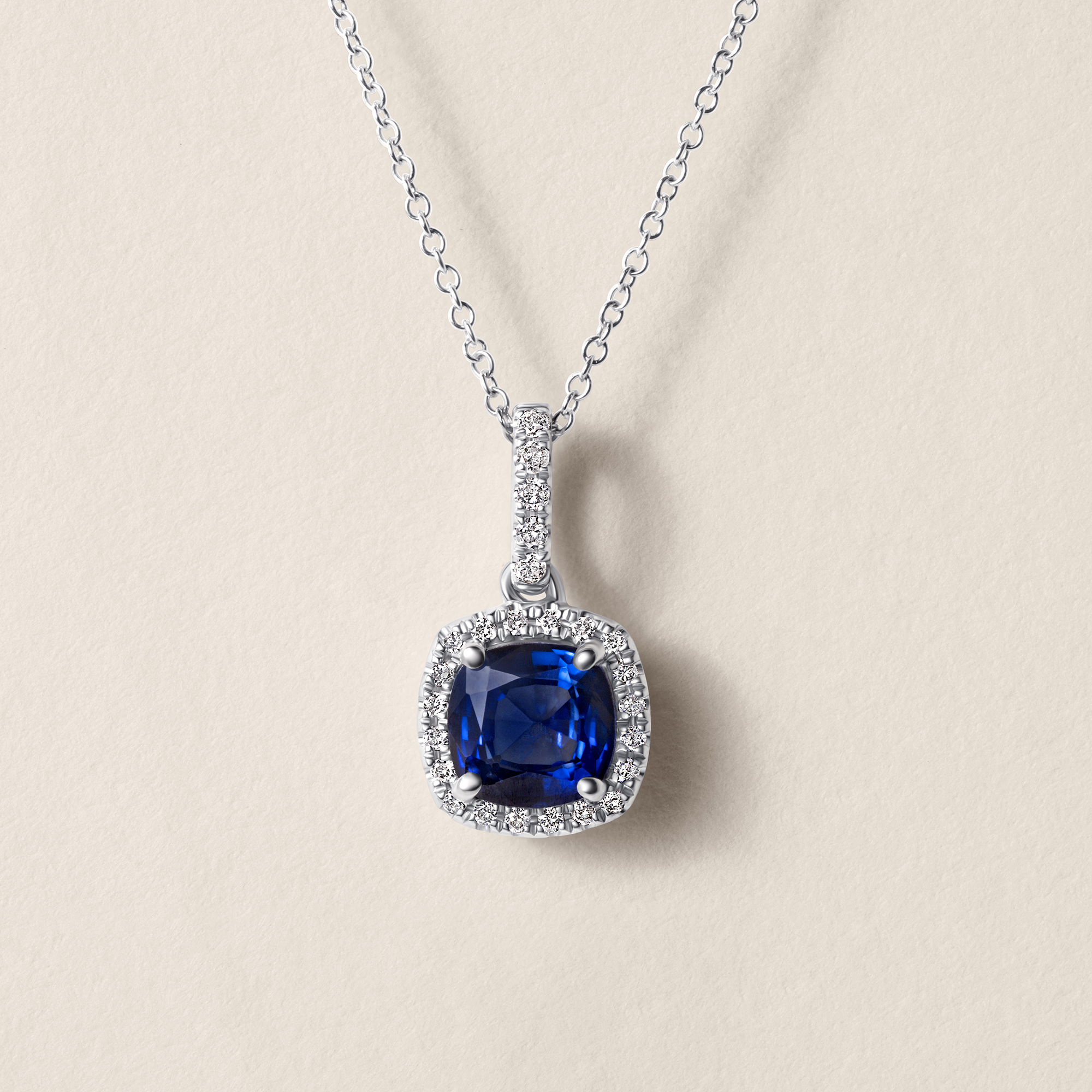 Sapphire and Diamond 14k White Gold Necklace