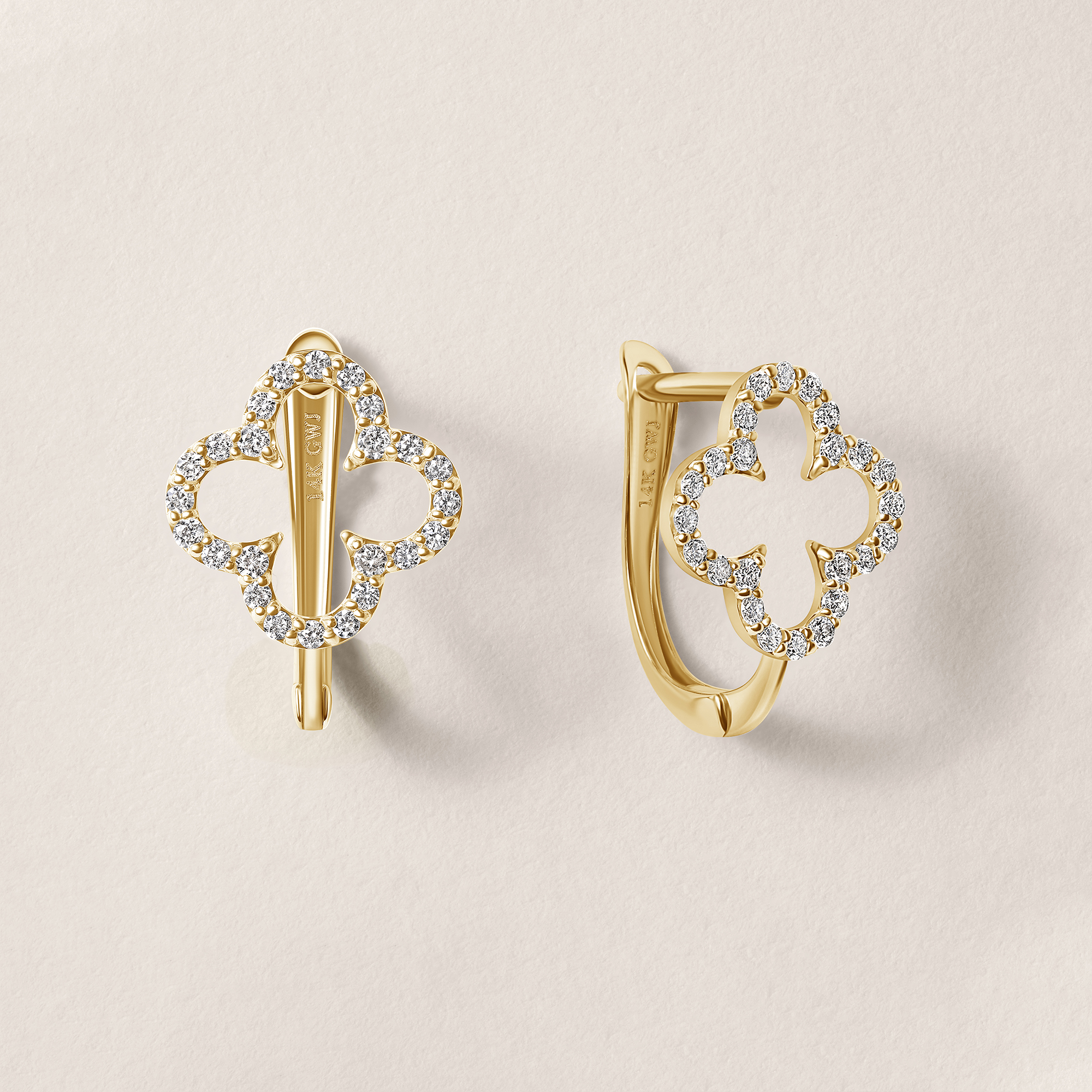 14k Yellow Gold Clover Shaped Lab Diamond Earrings