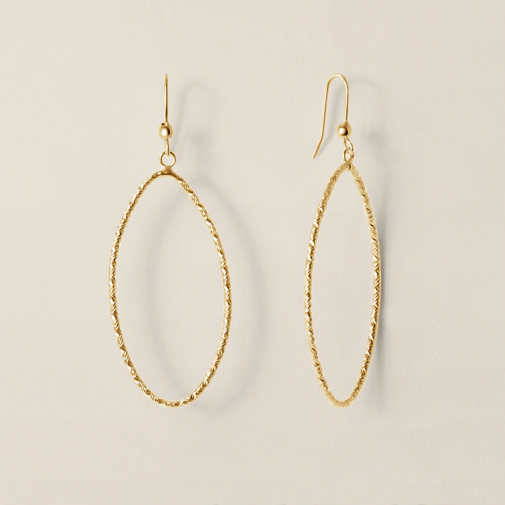 Oval Shaped 14k Yellow Gold Dangle Earrings