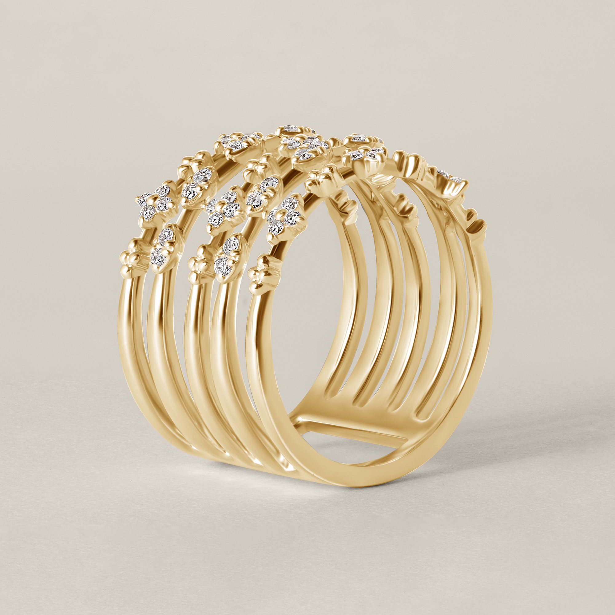 14k Yellow Gold Lab Diamond Multi-Band Floral Ring