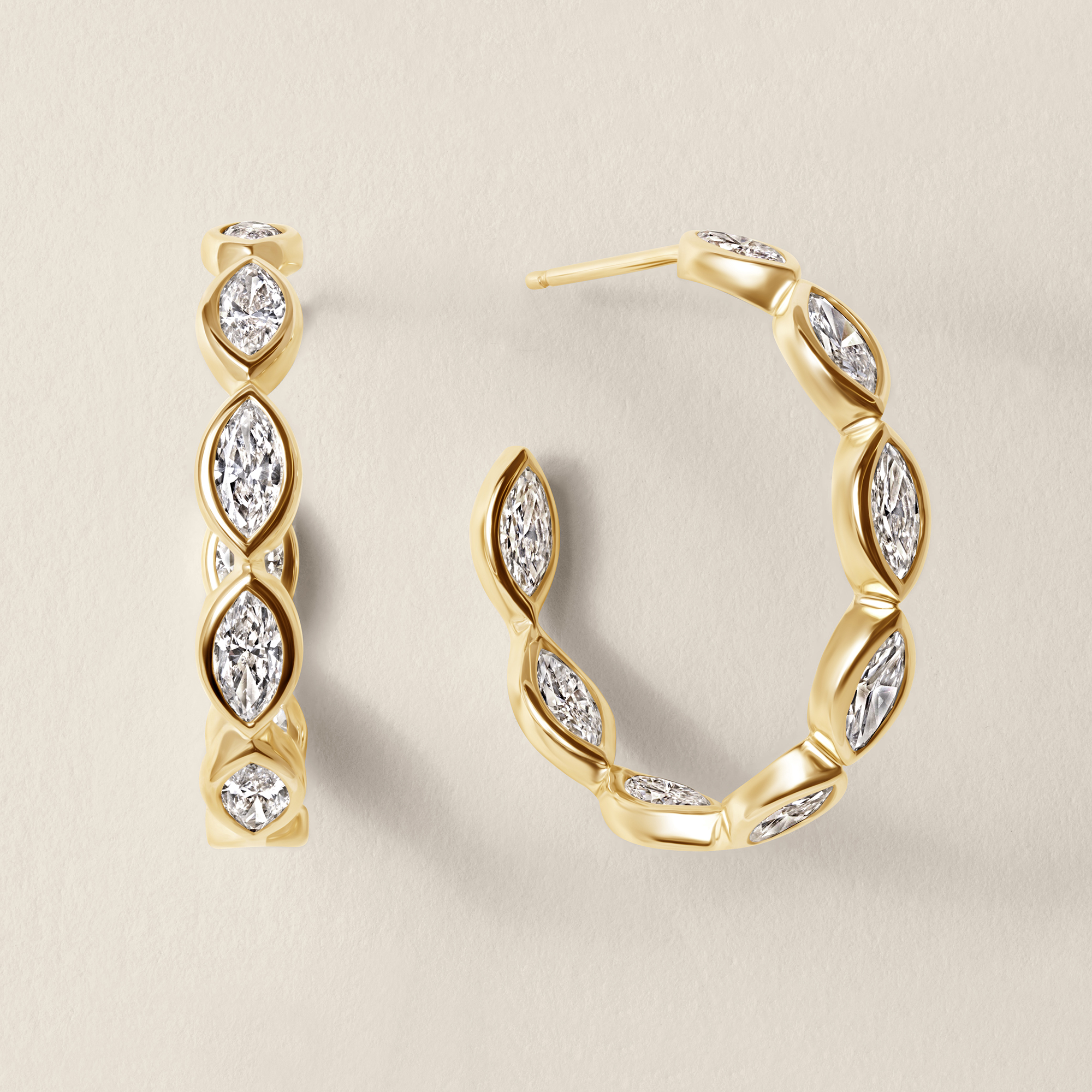 Marquise Lab Diamond 14k Yellow Gold Hoop Earrings