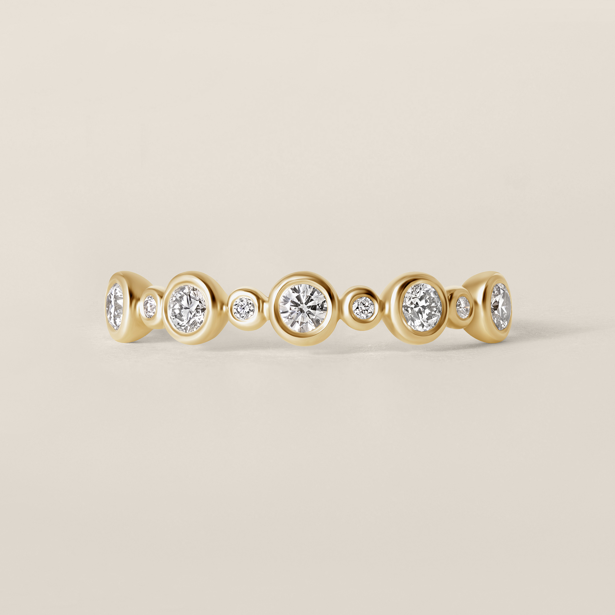 9 Stone Bezel Natural Diamond 14k Yellow Gold Ring